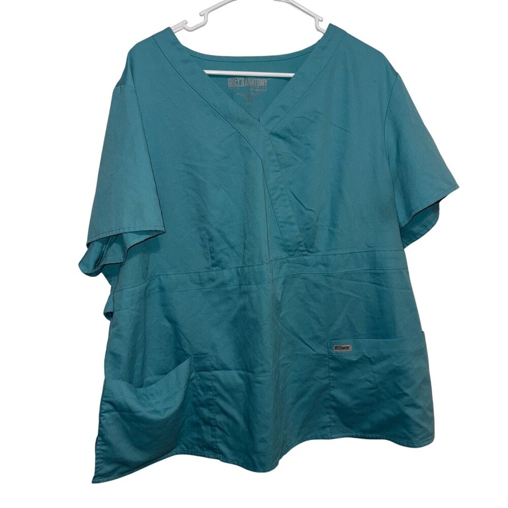 Greys Anatomy By Barco Womens Blue V-Neck Scrub Top With Pockets Size 3XL